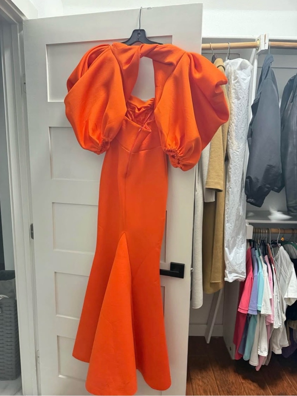 ASOS Vibrant Orange Puff-Sleeve Maxi Gown - Picture 2 of 4
